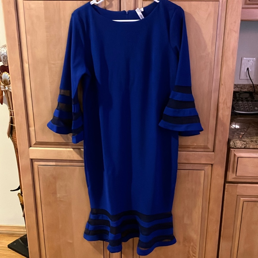 Chic Royal Blue Dress with Black Stripes